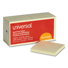 Load image into Gallery viewer, Universal® wholesale. UNIVERSAL® Self-stick Note Pads, 3 X 3, Yellow, 100-sheet, 12-pack. HSD Wholesale: Janitorial Supplies, Breakroom Supplies, Office Supplies.