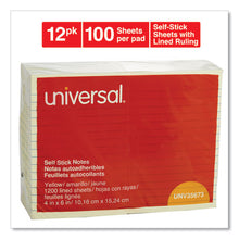 Load image into Gallery viewer, Universal® wholesale. UNIVERSAL® Self-stick Note Pads, Lined, 4 X 6, Yellow, 100-sheet, 12-pack. HSD Wholesale: Janitorial Supplies, Breakroom Supplies, Office Supplies.