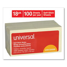 Load image into Gallery viewer, Universal® wholesale. UNIVERSAL® Self-stick Note Pads, 3 X 3, Yellow, 100-sheet, 18-pack. HSD Wholesale: Janitorial Supplies, Breakroom Supplies, Office Supplies.