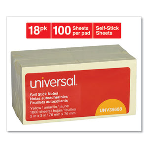 Universal® wholesale. UNIVERSAL® Self-stick Note Pads, 3 X 3, Yellow, 100-sheet, 18-pack. HSD Wholesale: Janitorial Supplies, Breakroom Supplies, Office Supplies.