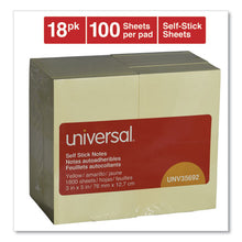 Load image into Gallery viewer, Universal® wholesale. UNIVERSAL® Self-stick Note Pads, 3 X 5, Yellow, 100-sheet, 18-pack. HSD Wholesale: Janitorial Supplies, Breakroom Supplies, Office Supplies.