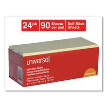 Load image into Gallery viewer, Universal® wholesale. UNIVERSAL® Self-stick Note Pads, 3&quot; X 3&quot;, Yellow, 90-sheet, 24-pack. HSD Wholesale: Janitorial Supplies, Breakroom Supplies, Office Supplies.