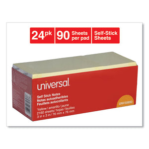 Universal® wholesale. UNIVERSAL® Self-stick Note Pads, 3" X 3", Yellow, 90-sheet, 24-pack. HSD Wholesale: Janitorial Supplies, Breakroom Supplies, Office Supplies.