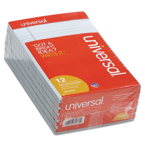 Universal® wholesale. UNIVERSAL® Colored Perforated Writing Pads, Narrow Rule, 5 X 8, Blue, 50 Sheets, Dozen. HSD Wholesale: Janitorial Supplies, Breakroom Supplies, Office Supplies.