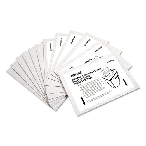 Universal® wholesale. UNIVERSAL® Shredder Lubricant Sheets, 5.5" X 2.8", 24-pack. HSD Wholesale: Janitorial Supplies, Breakroom Supplies, Office Supplies.