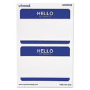 Universal® wholesale. UNIVERSAL "hello" Self-adhesive Name Badges, 3 1-2 X 2 1-4, White-blue, 100-pack. HSD Wholesale: Janitorial Supplies, Breakroom Supplies, Office Supplies.