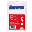 Universal® wholesale. UNIVERSAL "visitor" Self-adhesive Name Badges, 3 1-2 X 2 1-4, White-blue, 100-pack. HSD Wholesale: Janitorial Supplies, Breakroom Supplies, Office Supplies.