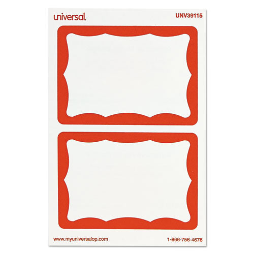 Universal® wholesale. UNIVERSAL® Border-style Self-adhesive Name Badges, 3 1-2 X 2 1-4, White-red, 100-pack. HSD Wholesale: Janitorial Supplies, Breakroom Supplies, Office Supplies.