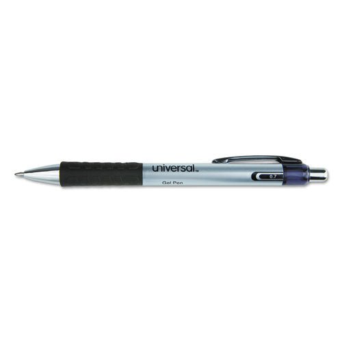 Universal™ wholesale. UNIVERSAL® Comfort Grip Retractable Gel Pen, Medium 0.7mm, Black Ink, Silver Barrel, Dozen. HSD Wholesale: Janitorial Supplies, Breakroom Supplies, Office Supplies.
