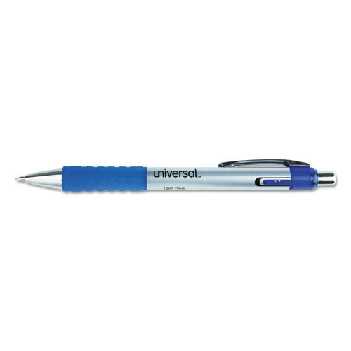 Universal™ wholesale. UNIVERSAL® Comfort Grip Retractable Gel Pen, Medium 0.7mm, Blue Ink, Silver Barrel, Dozen. HSD Wholesale: Janitorial Supplies, Breakroom Supplies, Office Supplies.