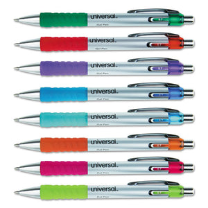 Universal™ wholesale. UNIVERSAL® Comfort Grip Retractable Gel Pen, 0.7mm, Assorted Ink, Silver Barrel, 8-set. HSD Wholesale: Janitorial Supplies, Breakroom Supplies, Office Supplies.