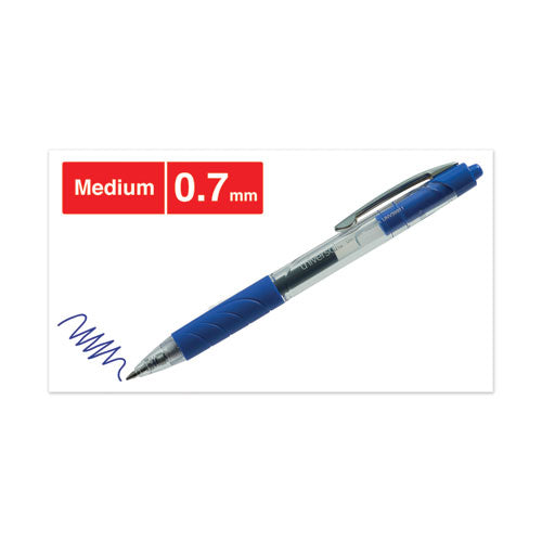 Universal™ wholesale. UNIVERSAL® Comfort Grip Retractable Gel Pen, 0.7mm, Blue Ink, Clear-blue Barrel, 36-pack. HSD Wholesale: Janitorial Supplies, Breakroom Supplies, Office Supplies.