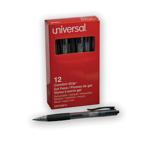 Universal™ wholesale. UNIVERSAL® Comfort Grip Retractable Gel Pen, 0.7mm, Black Ink, Smoke Barrel, Dozen. HSD Wholesale: Janitorial Supplies, Breakroom Supplies, Office Supplies.