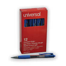 Load image into Gallery viewer, Universal™ wholesale. UNIVERSAL® Comfort Grip Retractable Gel Pen, 0.7mm, Blue Ink, Translucent Blue Barrel, Dozen. HSD Wholesale: Janitorial Supplies, Breakroom Supplies, Office Supplies.