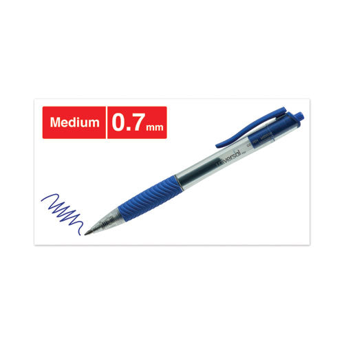 Universal™ wholesale. UNIVERSAL® Comfort Grip Retractable Gel Pen, 0.7mm, Blue Ink, Translucent Blue Barrel, Dozen. HSD Wholesale: Janitorial Supplies, Breakroom Supplies, Office Supplies.