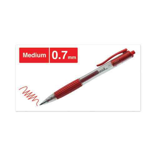 Universal™ wholesale. UNIVERSAL® Comfort Grip Retractable Gel Pen, 0.7mm, Red Ink, Translucent Red Barrel, Dozen. HSD Wholesale: Janitorial Supplies, Breakroom Supplies, Office Supplies.