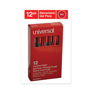 Universal™ wholesale. UNIVERSAL® Comfort Grip Retractable Gel Pen, 0.7mm, Red Ink, Translucent Red Barrel, Dozen. HSD Wholesale: Janitorial Supplies, Breakroom Supplies, Office Supplies.