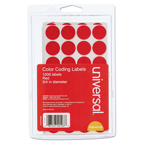 Universal® wholesale. UNIVERSAL® Self-adhesive Removable Color-coding Labels, 0.75" Dia., Red, 28-sheet, 36 Sheets-pack. HSD Wholesale: Janitorial Supplies, Breakroom Supplies, Office Supplies.