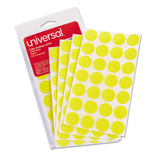 Universal® wholesale. UNIVERSAL® Self-adhesive Removable Color-coding Labels, 0.75" Dia., Yellow, 28-sheet, 36 Sheets-pack. HSD Wholesale: Janitorial Supplies, Breakroom Supplies, Office Supplies.