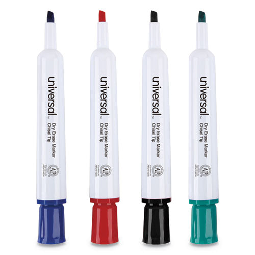 Universal™ wholesale. UNIVERSAL® Dry Erase Marker, Broad Chisel Tip, Assorted Colors, 4-set. HSD Wholesale: Janitorial Supplies, Breakroom Supplies, Office Supplies.