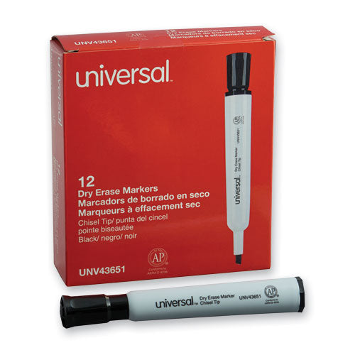 Universal™ wholesale. UNIVERSAL® Dry Erase Marker, Broad Chisel Tip, Black, Dozen. HSD Wholesale: Janitorial Supplies, Breakroom Supplies, Office Supplies.