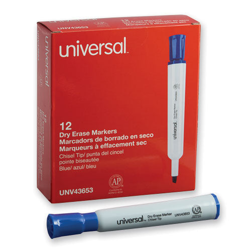 Universal™ wholesale. UNIVERSAL® Dry Erase Marker, Broad Chisel Tip, Blue, Dozen. HSD Wholesale: Janitorial Supplies, Breakroom Supplies, Office Supplies.