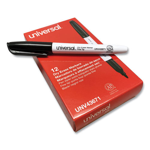 Universal™ wholesale. UNIVERSAL® Pen Style Dry Erase Marker, Fine Bullet Tip, Black, Dozen. HSD Wholesale: Janitorial Supplies, Breakroom Supplies, Office Supplies.