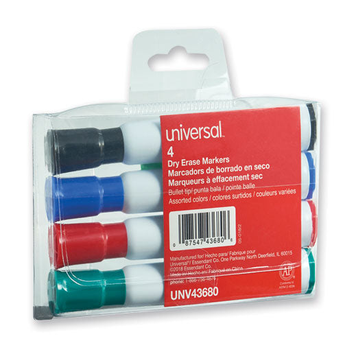 Universal™ wholesale. UNIVERSAL® Dry Erase Marker, Medium Bullet Tip, Assorted Colors, 4-set. HSD Wholesale: Janitorial Supplies, Breakroom Supplies, Office Supplies.