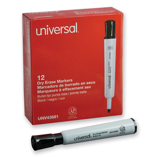 Universal™ wholesale. UNIVERSAL® Dry Erase Marker, Medium Bullet Tip, Black, Dozen. HSD Wholesale: Janitorial Supplies, Breakroom Supplies, Office Supplies.