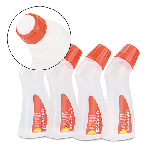 Universal® wholesale. UNIVERSAL® Envelope Moistener With Adhesive, 2.2 Oz Bottle, Clear, 4-pack. HSD Wholesale: Janitorial Supplies, Breakroom Supplies, Office Supplies.