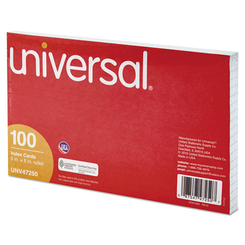 Universal® wholesale. UNIVERSAL® Ruled Index Cards, 5 X 8, White, 100-pack. HSD Wholesale: Janitorial Supplies, Breakroom Supplies, Office Supplies.