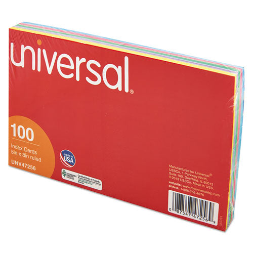 Universal® wholesale. UNIVERSAL® Index Cards, 5 X 8, Blue-salmon-green-cherry-canary, 100-pack. HSD Wholesale: Janitorial Supplies, Breakroom Supplies, Office Supplies.