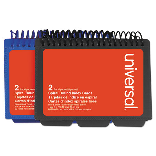 Universal® wholesale. UNIVERSAL® Spiral Bound Index Cards, 4" X 6", White, 120-pack. HSD Wholesale: Janitorial Supplies, Breakroom Supplies, Office Supplies.