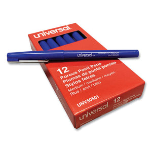 Universal™ wholesale. UNIVERSAL® Stick Porous Point Pen, Medium 0.7mm, Blue Ink-barrel, Dozen. HSD Wholesale: Janitorial Supplies, Breakroom Supplies, Office Supplies.