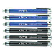 Universal® wholesale. UNIVERSAL® Pen-style Retractable Eraser, White Thermo-plastic Rubber Eraser, Assorted Barrel Colors, 6-pack. HSD Wholesale: Janitorial Supplies, Breakroom Supplies, Office Supplies.