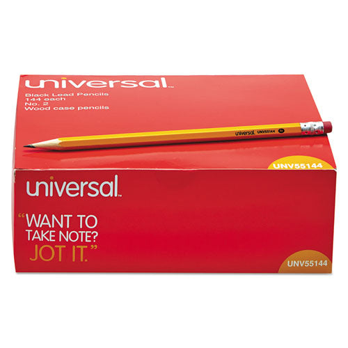 UNIVERSAL® #2 Woodcase Pencil, Hb (#2), Black Lead, Yellow Barrel, 144-box