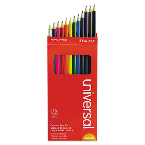Universal™ wholesale. UNIVERSAL® Woodcase Colored Pencils, 3 Mm, Assorted Lead-barrel Colors, 24-pack. HSD Wholesale: Janitorial Supplies, Breakroom Supplies, Office Supplies.