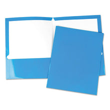 Load image into Gallery viewer, Universal® wholesale. UNIVERSAL® Laminated Two-pocket Folder, Cardboard Paper, Blue, 11 X 8 1-2, 25-pack. HSD Wholesale: Janitorial Supplies, Breakroom Supplies, Office Supplies.