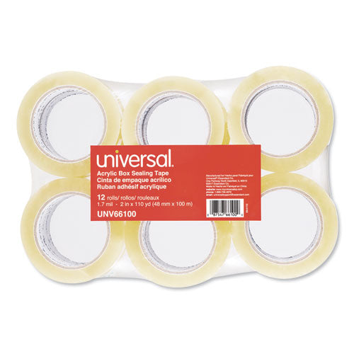 Universal® wholesale. UNIVERSAL® Deluxe General-purpose Acrylic Box Sealing Tape, 3" Core, 1.88" X 110 Yds, Clear, 12-pack. HSD Wholesale: Janitorial Supplies, Breakroom Supplies, Office Supplies.