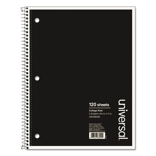Universal® wholesale. UNIVERSAL® Wirebound Notebook, 3 Subjects, Medium-college Rule, Black Cover, 11 X 8.5, 120 Sheets. HSD Wholesale: Janitorial Supplies, Breakroom Supplies, Office Supplies.