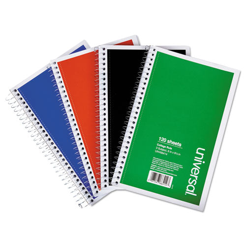 Universal® wholesale. UNIVERSAL® Wirebound Notebook, 3 Subjects, Medium-college Rule, Assorted Color Covers, 9.5 X 6, 120 Sheets, 4-pack. HSD Wholesale: Janitorial Supplies, Breakroom Supplies, Office Supplies.