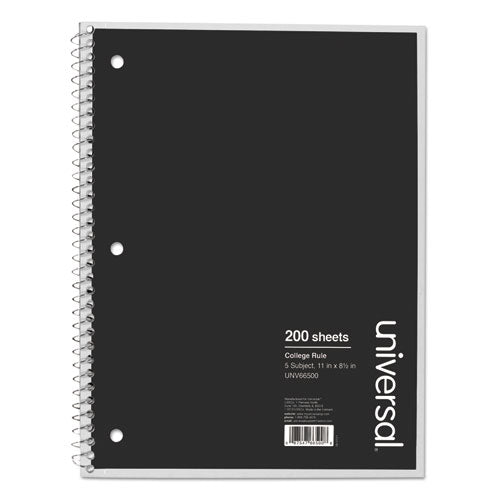 Universal® wholesale. UNIVERSAL® Wirebound Notebook, 4 Subjects, Medium-college Rule, Black Cover, 11 X 8.5, 200 Sheets. HSD Wholesale: Janitorial Supplies, Breakroom Supplies, Office Supplies.