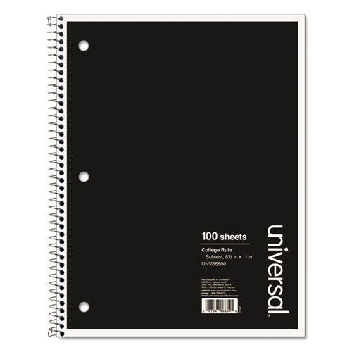 UNIVERSAL® Wirebound Notebook, 1 Subject, Medium-college Rule, Black C