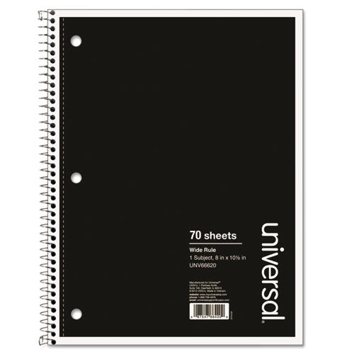 Universal® wholesale. UNIVERSAL® Wirebound Notebook, 1 Subject, Wide-legal Rule, Black Cover, 10.5 X 8, 70 Sheets. HSD Wholesale: Janitorial Supplies, Breakroom Supplies, Office Supplies.