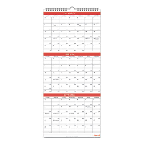 Universal® wholesale. UNIVERSAL® Three-month Wall Calendar, White-black-red, 12 X 27, 2021. HSD Wholesale: Janitorial Supplies, Breakroom Supplies, Office Supplies.