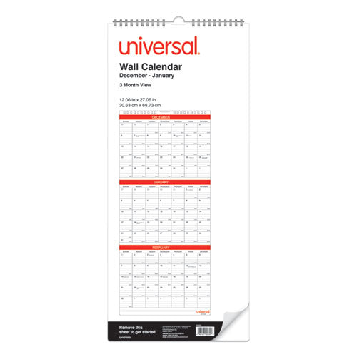 Universal® wholesale. UNIVERSAL® Three-month Wall Calendar, White-black-red, 12 X 27, 2021. HSD Wholesale: Janitorial Supplies, Breakroom Supplies, Office Supplies.