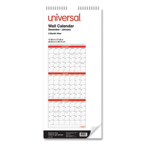 Universal® wholesale. UNIVERSAL® Three-month Wall Calendar, White-black-red, 12 X 27, 2021. HSD Wholesale: Janitorial Supplies, Breakroom Supplies, Office Supplies.