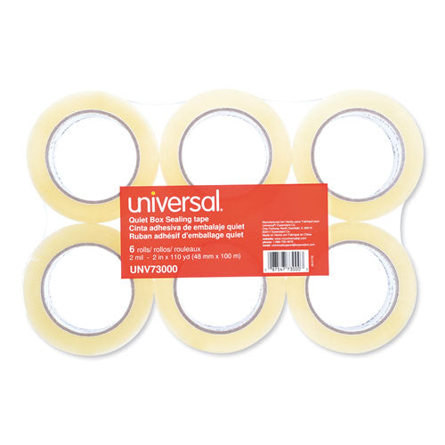 Universal® wholesale. UNIVERSAL® Quiet Tape Box Sealing Tape, 3" Core, 1.88" X 110 Yds, Clear, 6-pack. HSD Wholesale: Janitorial Supplies, Breakroom Supplies, Office Supplies.