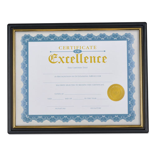 Universal® wholesale. UNIVERSAL® Document Frames, Plastic, 8 1-2 X 10 Insert, Black-gold, 3-pack. HSD Wholesale: Janitorial Supplies, Breakroom Supplies, Office Supplies.