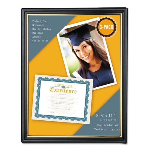 Universal® wholesale. UNIVERSAL All Purpose Document Frame, 8.5 X 11 Insert, Black-gold, 3-pack. HSD Wholesale: Janitorial Supplies, Breakroom Supplies, Office Supplies.